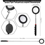 1 Pcs Telescoping Inspection Mirror Mechanics Automotive Tool with Long Handle Extendable Mirror on a Stick for Technicians Mechanics Contractors Checking Observation(Black,Round with Light)