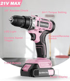 GardenJoy Cordless Power Drill Set - 21V Electric Drill Driver Kit with Battery and Fast Charger, 65pcs Acessories, 2 Variable Speed Control, 3/8-Inch Keyless Chuck and 24+1 Torque Setting