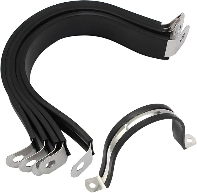 5PCS Reinforced Rigid Pipe Strap Clamp 2-7/8 Inch Conduit Clamp with Rubber Straps, Pipe Brackets for Mounting 2 Hole U Clamps Brackets Strap Hanger Tube Tension Clips Heavy Duty