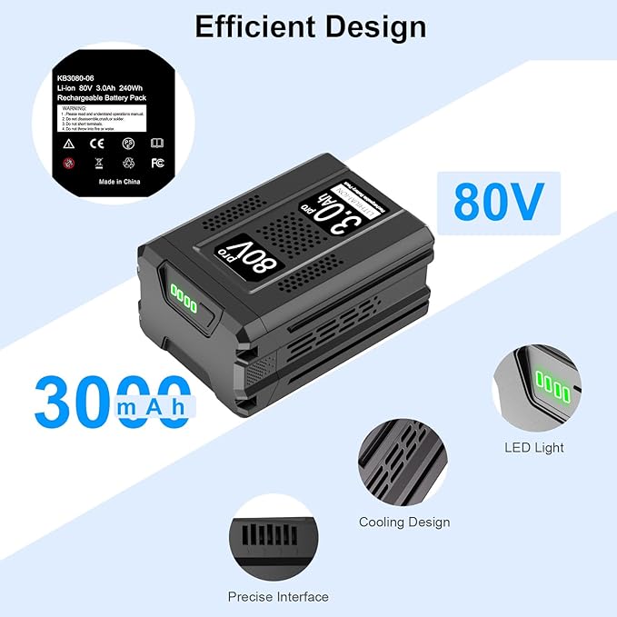 1 Pack 3.0Ah Lithium-ion Replacement Battery for Kobalt 80V Battery KB2580-06 KB680-06 KB580-06 KB280-06 Cordless Power Tools