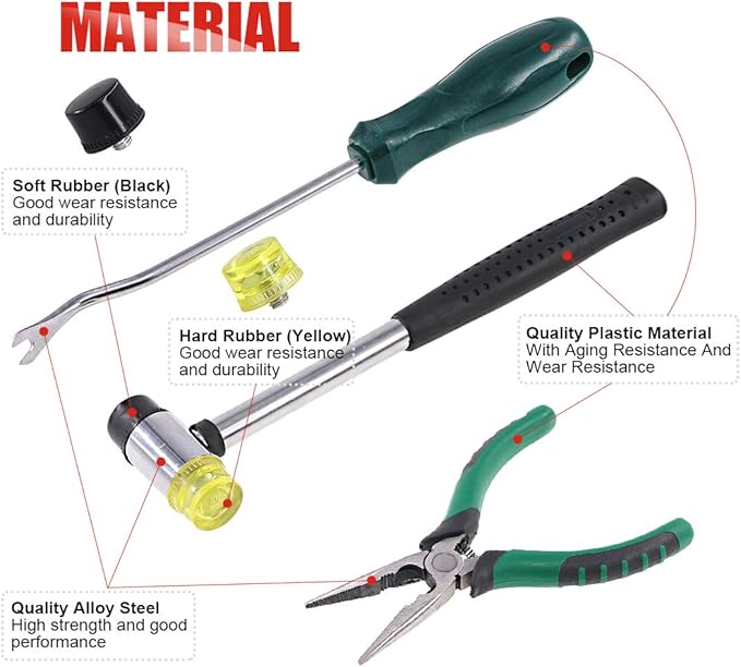 Hilitchi 5 Pcs Upholstery Tools Double-Faced Soft Mallet Tack Hammer with Two Replacement Heads, Decorative Tacks Staple Nails Lifter and Removal Pliers, Hammer Also for Leather, Jewelry Craft Project