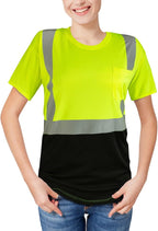 High Visibility Shirts Quick Dry Safety T Shirts with Reflective Strips and Pocket Short Sleeve Mesh Hi Vis Construction Work Class 2 Shirt for Men/Women Black Bottom Lime,Large