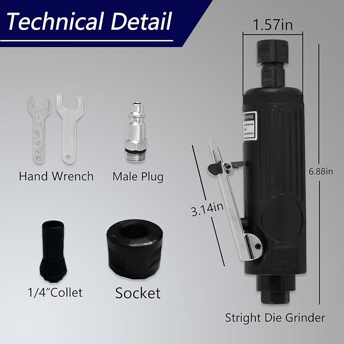 Air Die Grinder 1/4 Inch, 22000 RPM Precision Pneumatic Grinder Tool, Straight Design for Metal Polishing, Grinding, Automotive & Woodworking