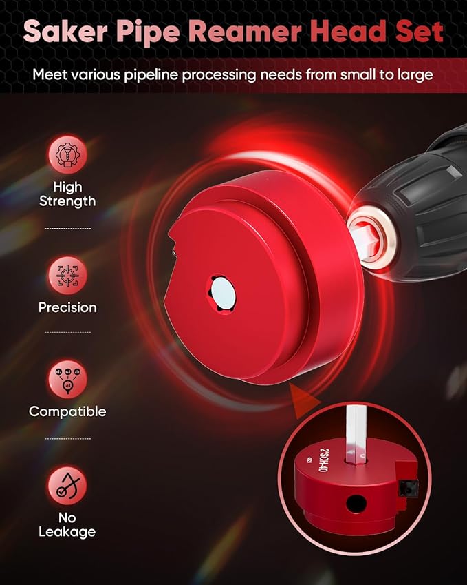 Saker PVC Pipe Reamer Kit, PVC Fitting Saver with 2inch Head, For SCH40, ABS Pipe,CPVC Perfect for Plumbing Repairs, Fits Standard 1/2" Drill