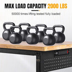 48" L×24”W Adjustable Workbench, 28”-40”Heights Heavy Duty Table 2000 LBS Load Capacity, Work Bench with Power Outlet & Pegboard, Rubber Wood Work Table for Garage, Office, Workshop, Home