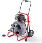 Albott 75 FT x 1/2 inch Electric Drain Cleaner Machine with Auto-Feed & 9 Cutters, Sewer Snake Auger for 1–4 Inch Pipes, Foot Switch & Wheels, Ideal for Home & Commercial Use, Grey/Red