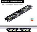 BETHEL 9 Inch Magnetic Torpedo Level with 4 Bubble Vials, V-Groove & Magnetic Rails, Black Aluminum Alloy Construction