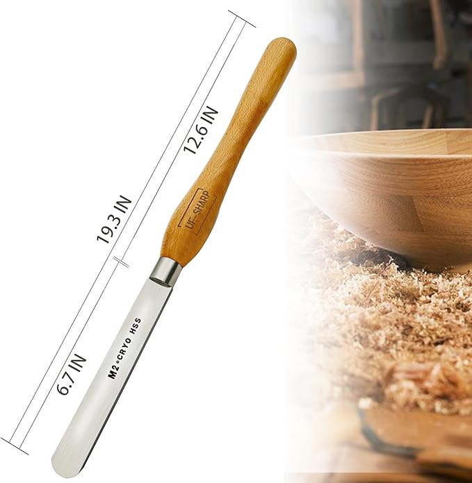 1 inch Round Nose Scraper, M2 Cryo High Speed Steel Wood Turning Tools with Beech Wood Handle