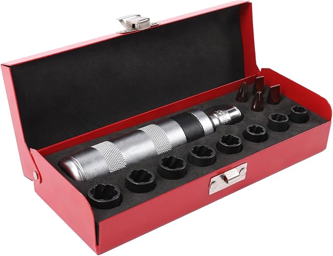3/8" Manual Hand Impact Driver Set Extractor-14 PCS Impact Screwdriver S2 Steel, with 8Pcs Sockets, 4Pcs Driver Bits Manual Reversible Impact Driver Set
