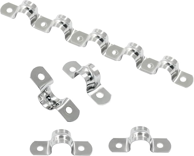 Hordion 50Pcs 12mm Two Hole Strap U Bracket, M12 Rigid Pipe Strap Stainless Steel Conduit Clamp for Fixing Pipe