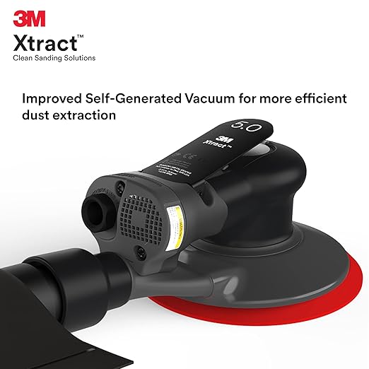 3M Random Orbital Sander, Xtract Pneumatic 88945, 5 in, Self-Generated Vacuum, 3/32 in Orbit, Ergonomic and Lightweight ROS, 209W Motor, Dust Extraction
