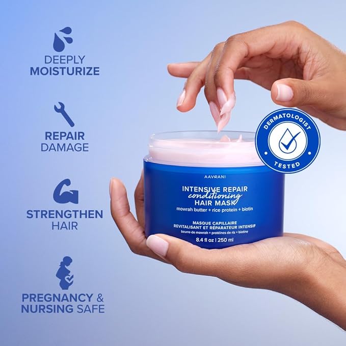 AAVRANI Intensive Repair Conditioning Hair Mask - Mask for Dry, Damaged Hair - with Biotin, Rice Protein, & Mowrah Butter to Repair - Vegan - 8.4 Oz-VeraVaultWomen