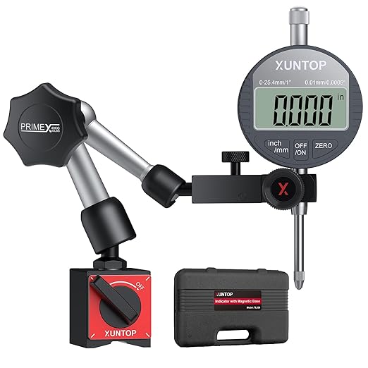 0-1inch/0.0005inch Dial Digital Indicator and 90lbs (40kg) Magnetic Base Magnetic Electronic Indicator with 3 Adjustable Joints 5/16 inch (8mm) Clamping Diameter for Lathe CNC 3D Printer