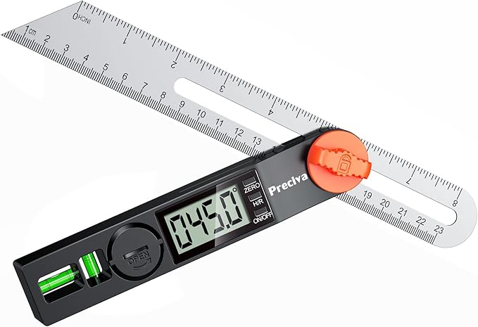 Preciva T-Bevel Gauge & Protractor with Horizontal and Vertical Bubble,0-338° Digital Angle Finder Protractor 230mm/8inch Display for Carpentry Woodworking, Metalworking, Construction