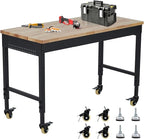 72" x 25" Heavy-Duty Adjustable Workbench with Power Outlets - 2000LB Capacity Garage Workbench, Rubberwood Top, Locking Wheels, Mobile Workstation for Workshop, Office & Home