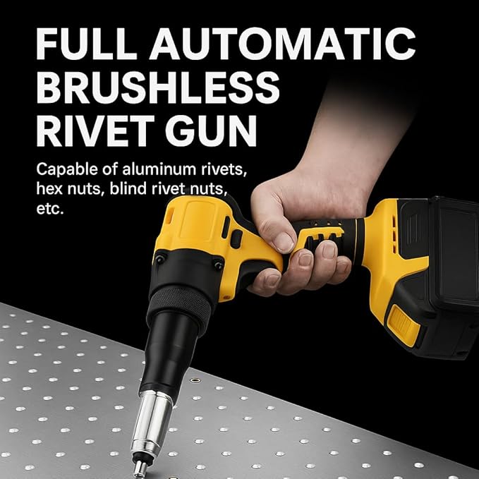 Cordless Rivet Gun Compatible with DeWALT 20V Battery: Electric Pop Rivet Gun with 3 Size(1/8'',5/32'',3/16") Aluminum Rivets,Brushless Riveters Gun Tool Kit for Metal,Plastic,Leather(No Battery)