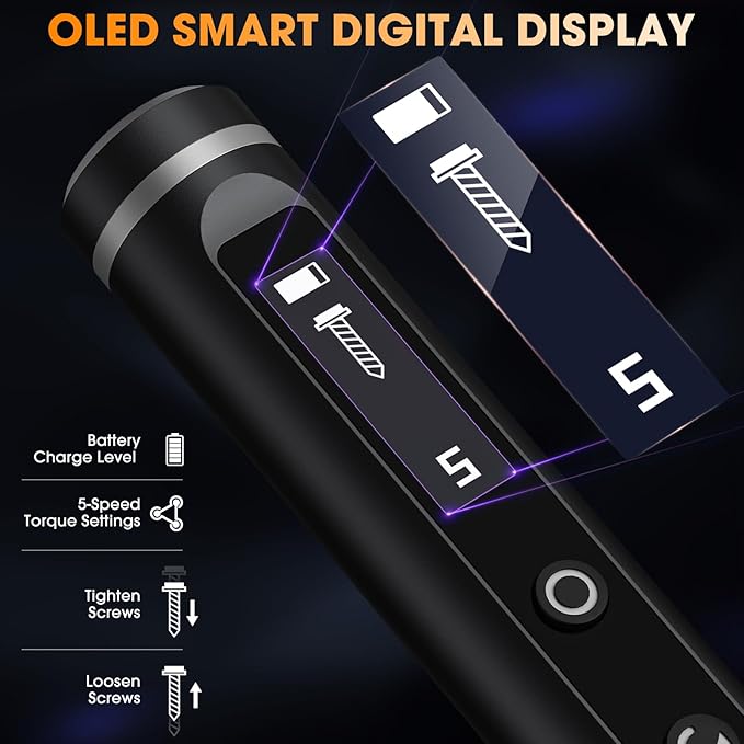 3.7V Mini Electric Screwdriver,50 in 1 Precision Screwdriver Set,Small Repair Tool Kit with 5 Torque/500mAh Battery/OLED Display/4 LED Lights for Electronics Computer/Phone/Camer/Eyeglass/Watch