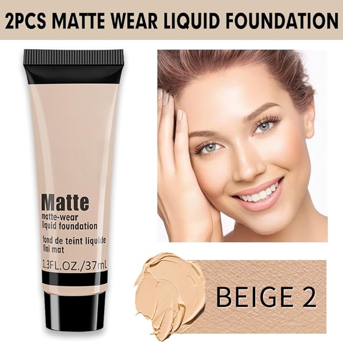 1 Pack Matte Oil Free Concealer Foundation Cream,Professional Make-up Base Facial Matte Full Coverage Liquid Concealer Hide Foundation Primer Makeup Repair Kit.(BEIGE 5#)-VeraVaultWomen