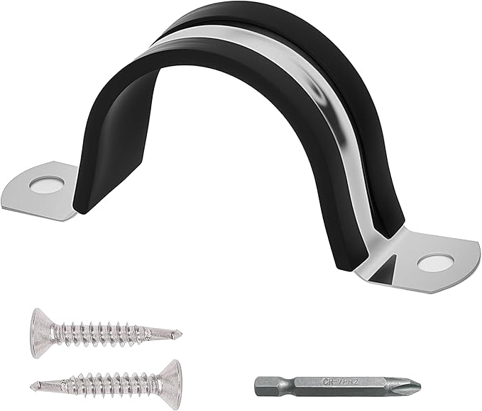 Pipe Clamps 1-1/2 Inches （Φ38MM）- 304 Stainless Steel & Rubber Lining 10 Pack