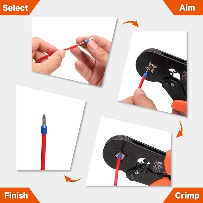 iCrimp Square Self-adjustable Wire Ferrule Crimping Tool for AWG23-7 Bootlace End-Sleeves Ferrule, Ratchet Crimper Kit (HSC8 6-4T)