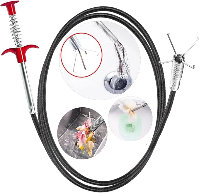 Drain Snake,61 inch Flexible Grabber Claw Pick Up Reacher Tool,Drain Clog Remover - Gutter Cleaning Tools for Home Sink, Bathroom Tub,Drain, Toilet, Tight Spaces