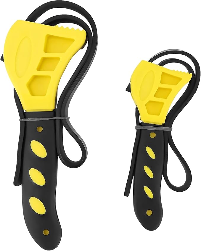 QWORK Strap Wrench Set, 2 Piece Adjustable Rubber 24" & 19.7" Reinforced Belts, Jar Opener for Weak Hands
