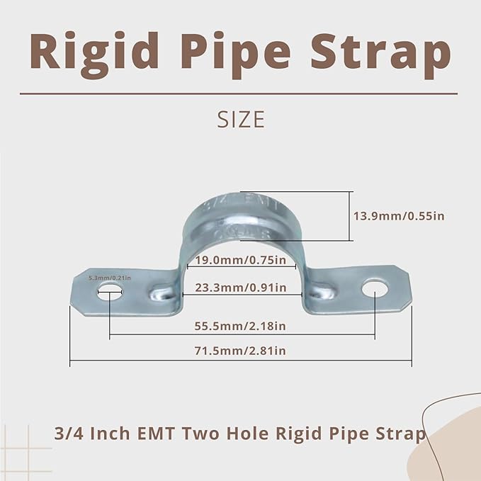 zinc plated steel pipe clamp,Steel Rigid Pipe,Holes Cable U Bracket Pipe Clamp,Electrical Conduit Straps (Two Holes, 3/4 inch-25pcs)