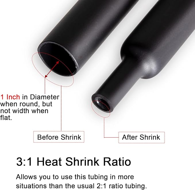 1 inch (Diameter) 3:1 Dual Wall Adhesive Heat Shrink Tubing, Large Glue Lined Marine Cable Sleeve Tube, Premium Wire Wrap Protector for DIY by MILAPEAK (4 Feet, Black)