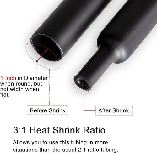 1 inch (Diameter) 3:1 Dual Wall Adhesive Heat Shrink Tubing, Large Glue Lined Marine Cable Sleeve Tube, Premium Wire Wrap Protector for DIY by MILAPEAK (4 Feet, Black)
