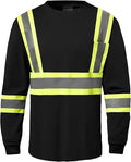Hi Vis Safety Long Sleeve Shirts，High Visibility Class 3 T Shirts with Reflective Strips and Pocket, Quick Dry Mesh Construction Work Shirt for Men/Women (Black,Small)