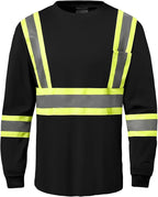Hi Vis Safety Long Sleeve Shirts，High Visibility Class 3 T Shirts with Reflective Strips and Pocket, Quick Dry Mesh Construction Work Shirt for Men/Women (Black,6XL)