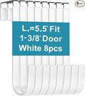 Over The Door Metal Hooks with Plastic Coating 5.5" Fit 0.5" to 1 3/8" Door 8 Pcs Heavy Duty Single Towel Robe Rack Wreath Bathroom Shower Hanger Shoe Organizer Ironing Board Short White