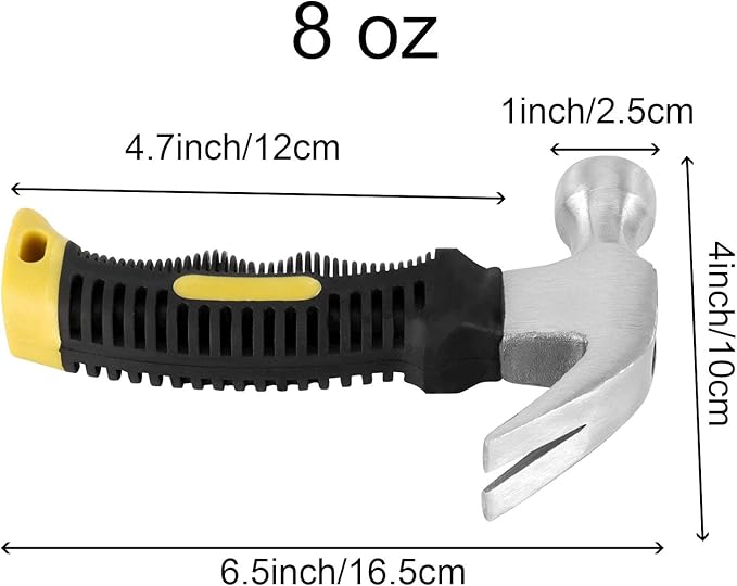 4 Pack 8 Oz Stubby Claw Hammer, Multifunction Small Mini Hammer, Bright Polished Head and Soft Comfort Grip Handle, Non Slip Nail Hammer for Household DIY Maintenance