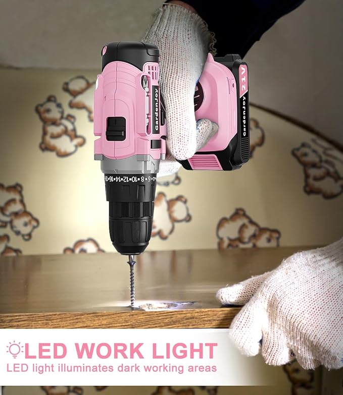 GardenJoy Cordless Power Drill Set - 21V Electric Drill Driver Kit with Battery and Fast Charger, 65pcs Acessories, 2 Variable Speed Control, 3/8-Inch Keyless Chuck and 24+1 Torque Setting