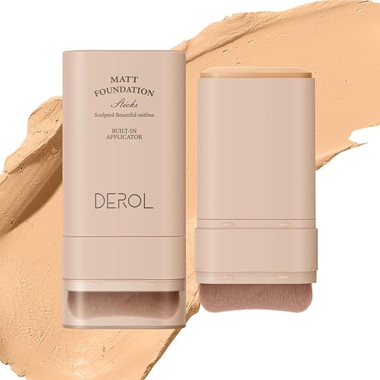 Multi-Use Foundation Stick Makeup with Brush,High Coverage Blendable Lightweight Contour Stick,Waterproof Flawless Natural Finish Creamy Foundation Makeup,Longwear Face Makeup Stick(#3)-VeraVaultWomen