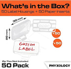 Heavy Duty Zip Tie Labels for Cables and Cords, 50Pk. Durable, Protective Box Attaches to Zip Ties for Cord and Cable Organization. Best Reusable Wire Management Ties. Includes Easy Write Inserts