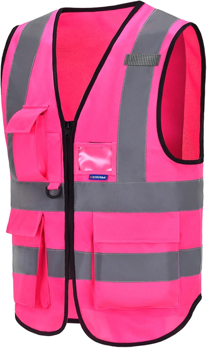 A-SAFETY XSmall Pink High Visibility Vest,Reflective Safety Vest Workwear 7 Pockets Hi Vis Durable Vest,X-Small
