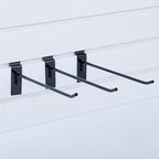 KINGDOM SOLUTIONS – 16-Pack Black Metal Slatwall Hooks (8X 4, 8X 6) – Heavy-Duty Slat Wall Accessories for Garage Organization, Retail Displays & Tool Storage Systems