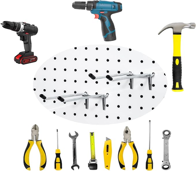 10 Pcs Pegboard Hooks, 6 Inch Peg Board Hooks, Pegboard Pegs Accessories with Rubber Tipped, Double Peg Hook Fit 1/4” Hole, Heavy Duty Tool Utility Hook for Hanging Tools, Bags and More