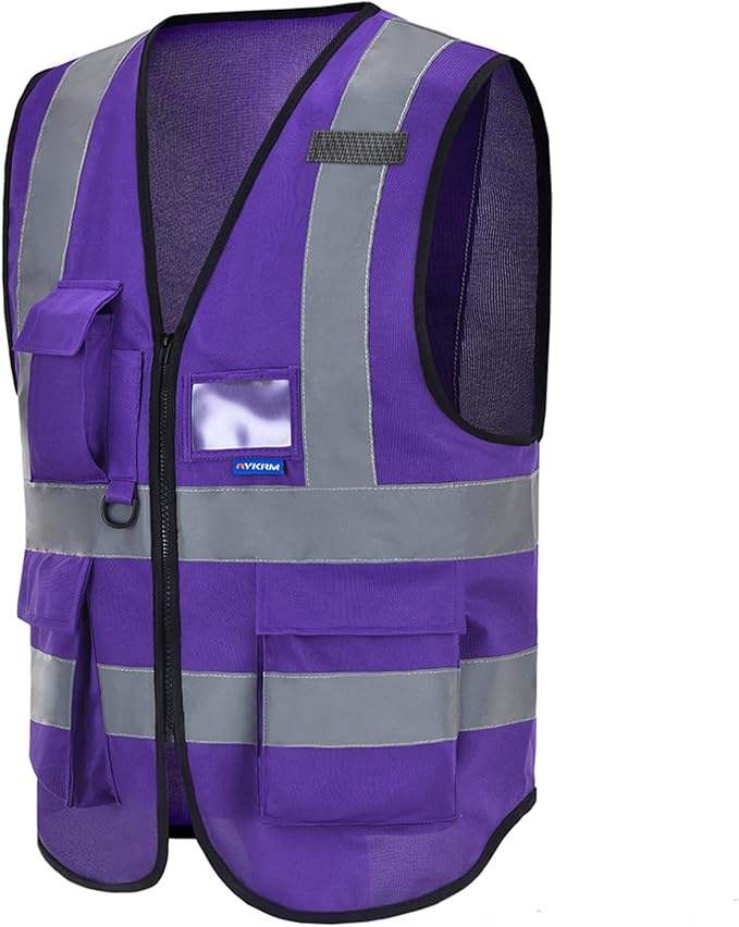 A-SAFETY Purple High visibility vest,Reflective Safety Vest Workwear 7 Pockets Hi Vis Durable Vest with Reflective Tapes 4 Lower Pockets