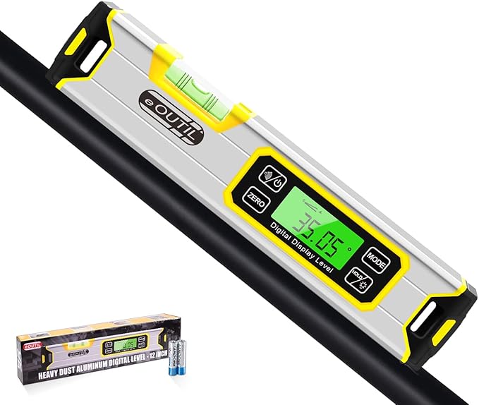 Digital Level and Protractor, 12 Inch IP54 Protected Electronic Bubble Inclinometer Angle Finder with Large LED Backlight and Magnetized V-Groove Base(Yellow