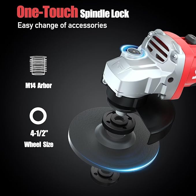 Cordless Angle Grinder, 20V Power Grinder with 4.0 Ah Battery, 9500 RPM Brushless Grinder Tool with 3 Variable Speeds for Metal Cutting, Griding, Polishing, 4 1/2 Inch