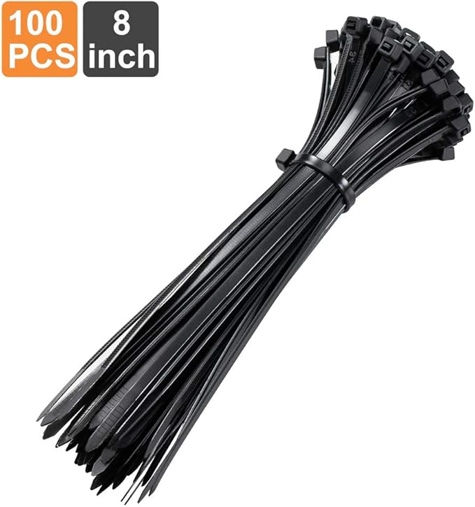 Zip Ties 8 inch Black Zip Ties with 50 Pounds Tensile Strength,Cable Ties,100 Pack, by Tantti Supply