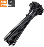 Zip Ties 8 inch Black Zip Ties with 50 Pounds Tensile Strength,Cable Ties,100 Pack, by Tantti Supply