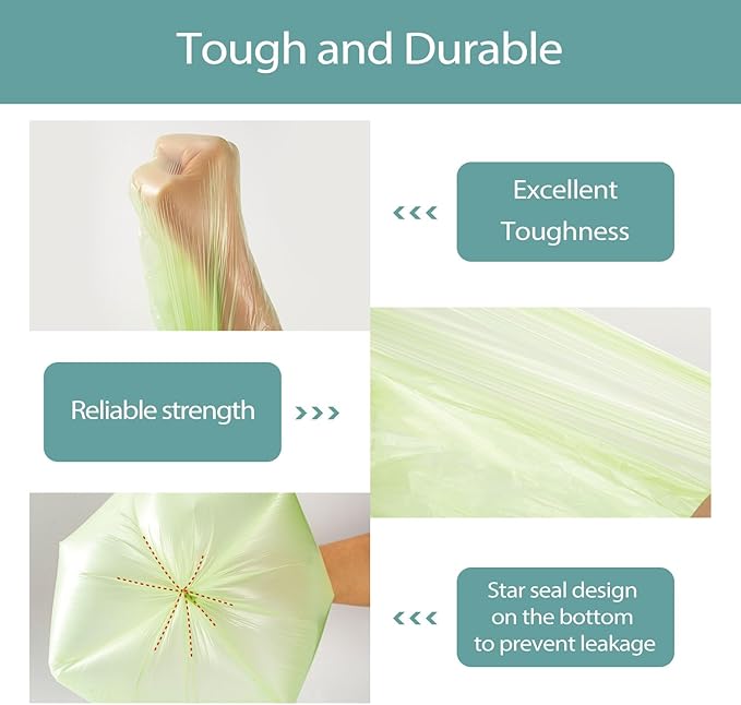 1.2 Gallon Small Trash Bags 120 Count Biodegradable Mini Garbage Bags Leakproof Tear Resistant Trash Can Bin Liners Fit Bathroom, Office, Car, Diaper Pail Unscented green