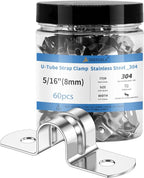 60Pcs 5/16 Inch (8mm) 304 Stainless Steel Conduit Clamps, U-Tube Strap Pipe Clamp 2 Hole Strap U Bracket Rigid Pipe Strap Metal U Clamp Conduit Strap Tension Clips U-tube Clamp