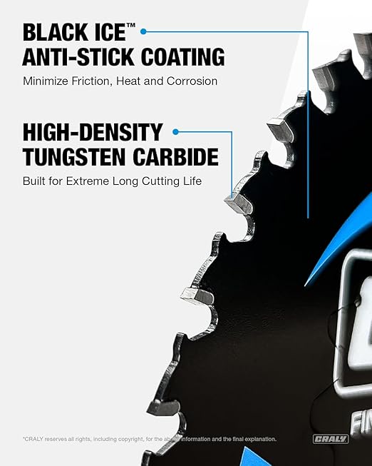 CRALY 8-1/4 Inch 40 Teeth Fine Finish Wood Cutting Circular Saw Blade, 5/8 Inch Arbor, Carbide Tipped, Thin Kerf, Black Ice™ Coating, for Plywood, MDF, OSB, Laminated(C0840FF)