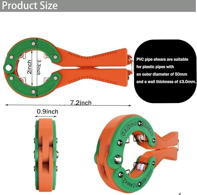PVC Pipe Cutter Tool, 50mm Tubing Cutter with 4 Sharper Blade Unit, Rotate Scissors Design Pex Cutting Tool for Tight Spaces Effortless Plastic PPR Cutting