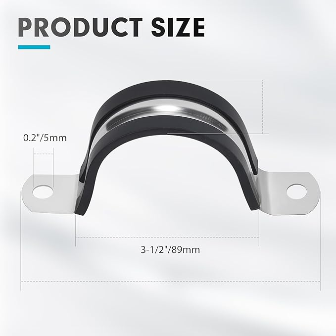 3-1/2 Inch 10 PCS 2 Holes Rubber Cushioned U Bracket Clamp, Reinforced Rigid Pipe Strap, Stainless Steel Conduit Straps Cable Clamp (89 mm) by Tavonuxt