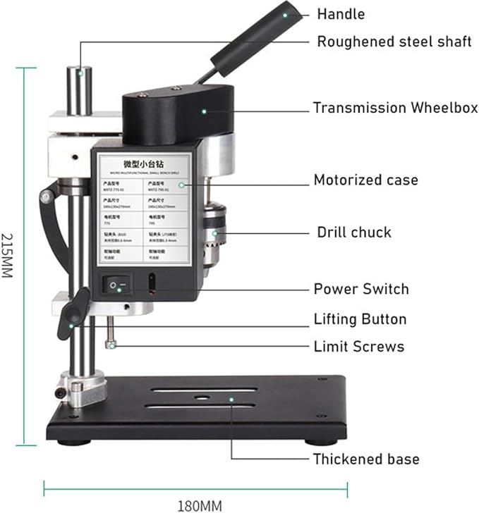 Benchtop Drill Press, Mini Drill Press, Portable Electric Drilling Machine Adjustable 7-Speed, CNC 775 Motor B10 Chuck 0.6-6mm Metal Wooden DIY Jewelry Making Crafts Tool